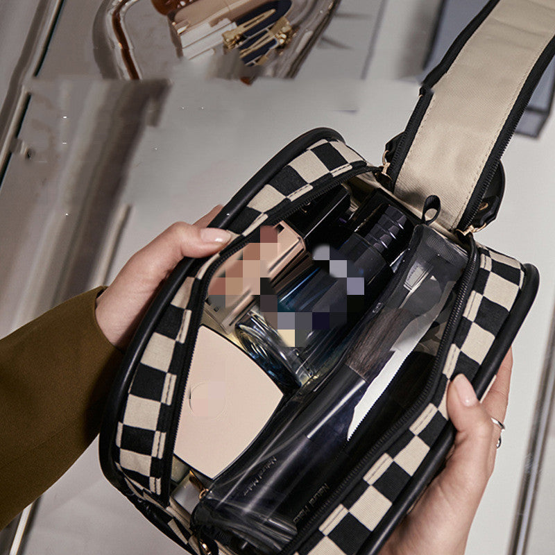 Iconic Checkerboard Half-Moon Cosmetic Case