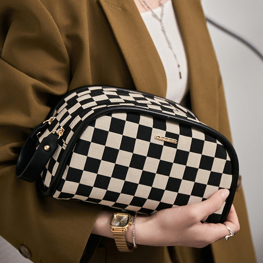 Iconic Checkerboard Half-Moon Cosmetic Case